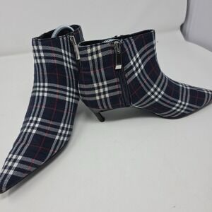 Zara Trafaluc Ankle Boots Womens 36/US 6 Blue White Tartan Plaid Pointed Toe